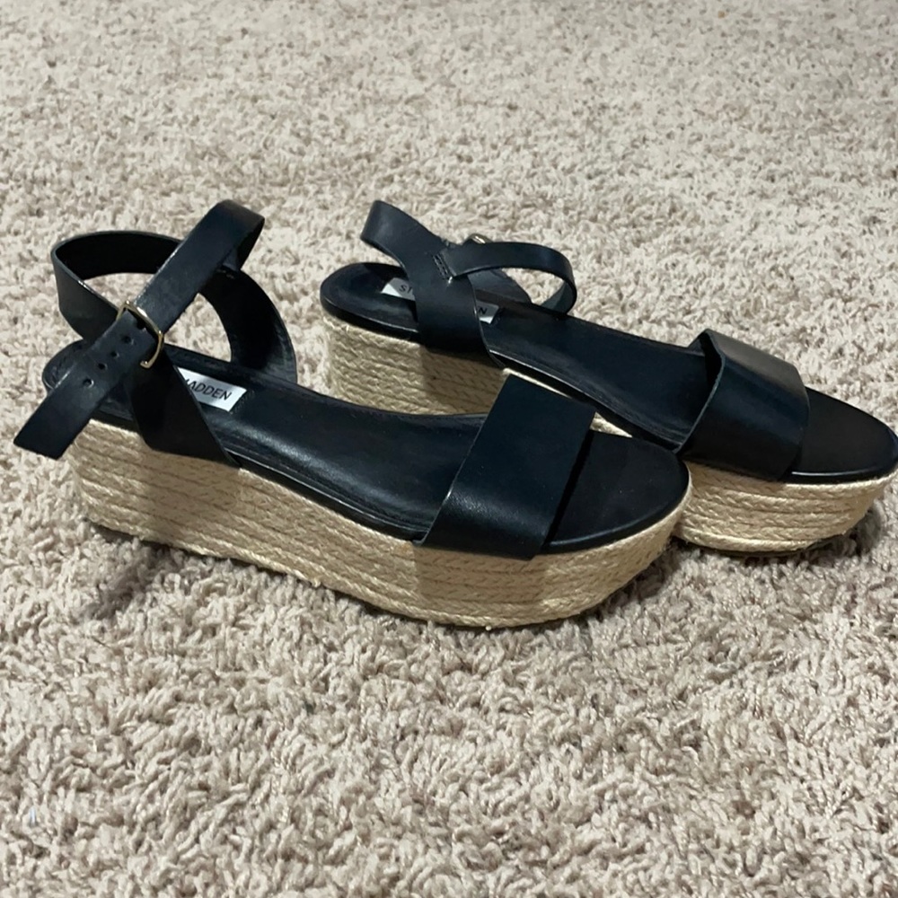 Black Sandals leather uppers platforms